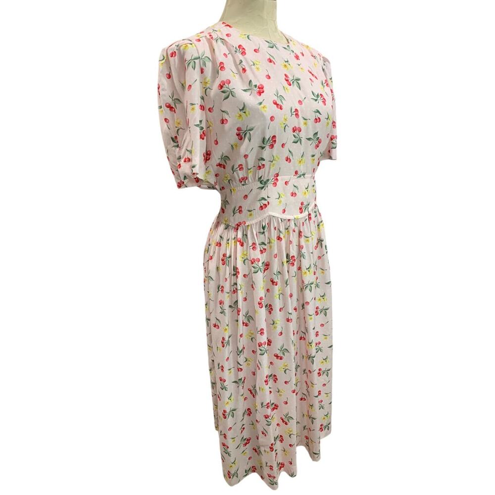 Size 10P Karen Stevens Petite Vintage 1990s‎ Midi Dress Pink Cherry Print